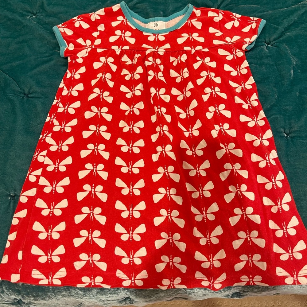 Hanna Andersson Red and White Firefly Dress with Blue Trim
